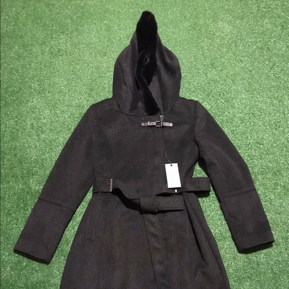 Cole Haan Jackets & Blazers - Cole Haan Signature Black Faux Fur Hooded Coat